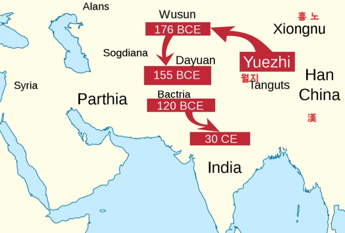 월지족의 이동로 /위키피디아