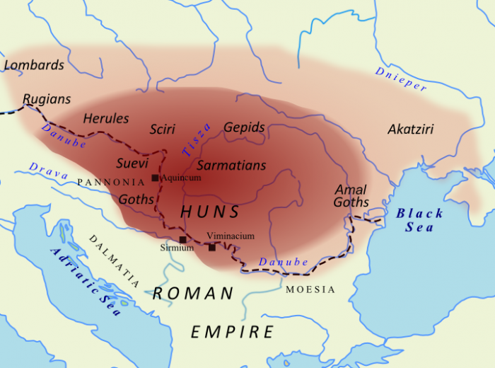 아틸라 시대의 훈제국 영역 /위키피디아